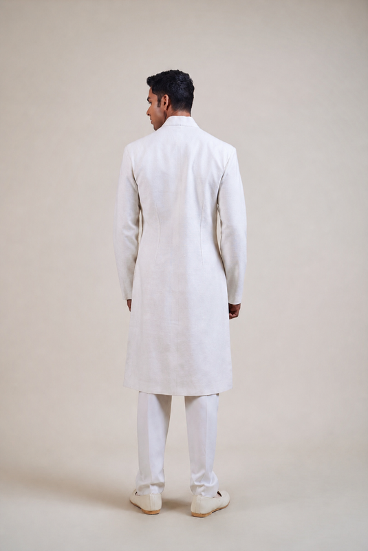 Cult ivory floral crest sherwani