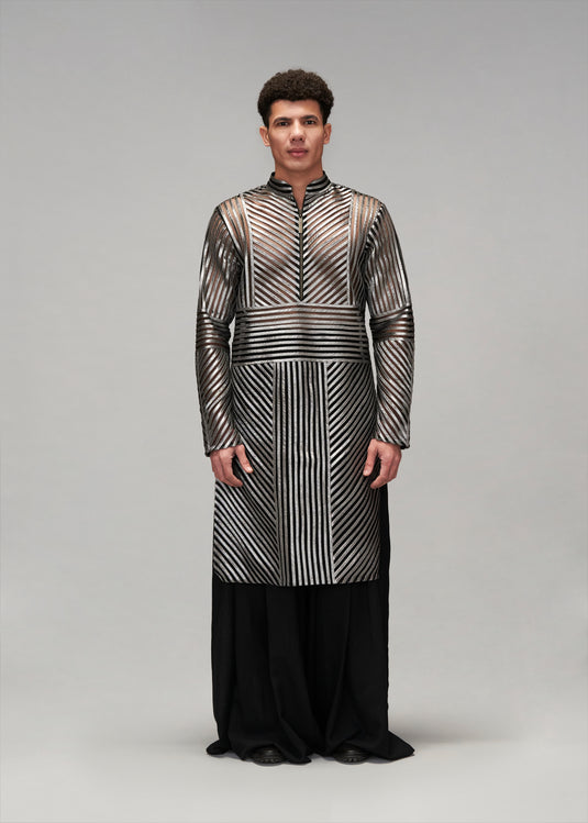 Starlight panelled metallic strip work kurta