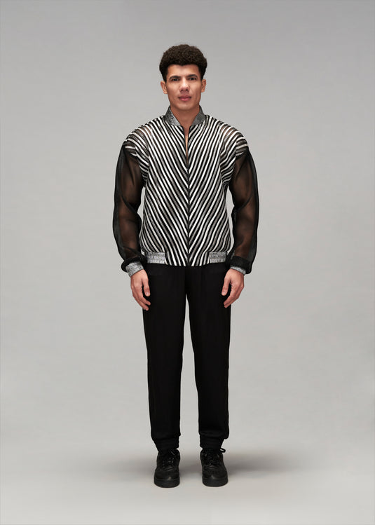 Starlight panelled metallic strip work bomber