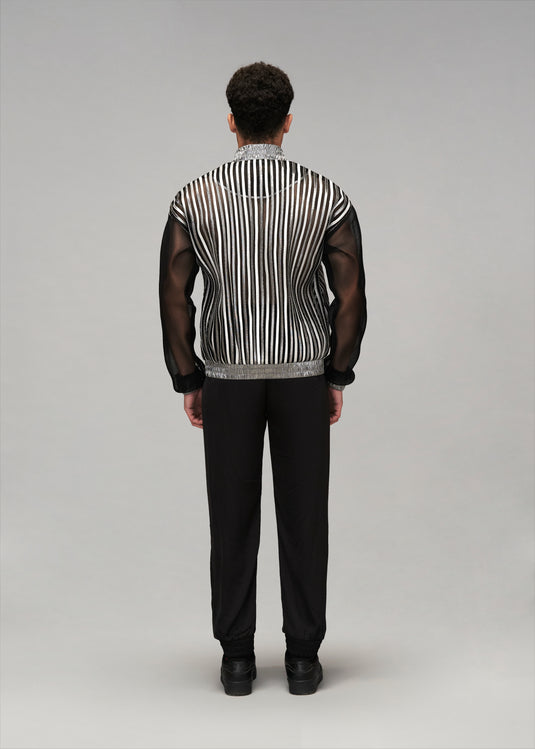 Starlight panelled metallic strip work bomber