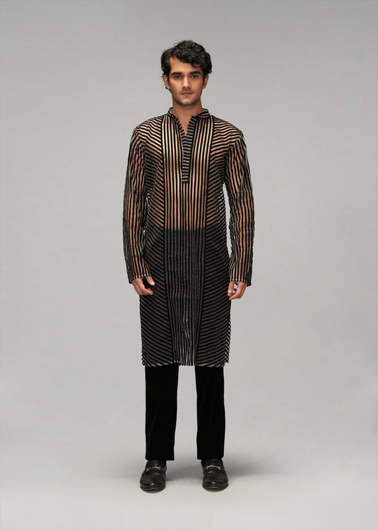 Starlight panelled velvet strip work kurta
