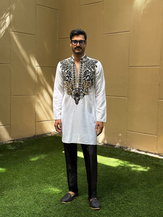 MIXED YOKE KURTA IVORY
