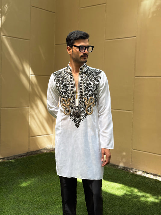 MIXED YOKE KURTA IVORY