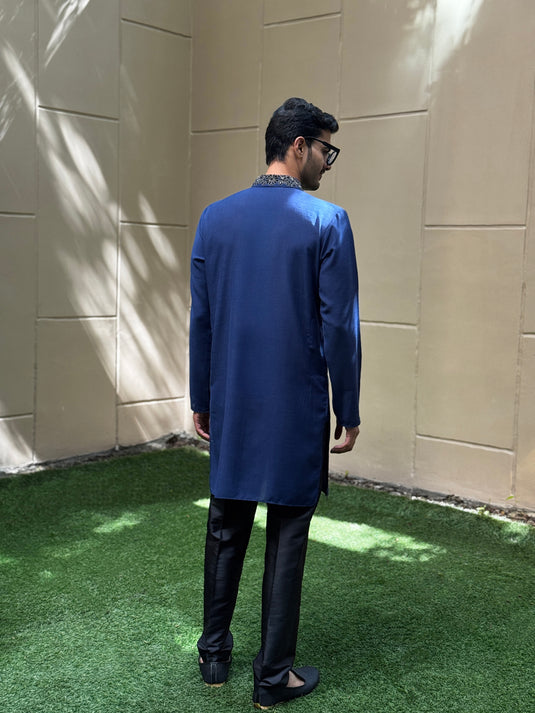 MIXED YOKE KURTA NAVY