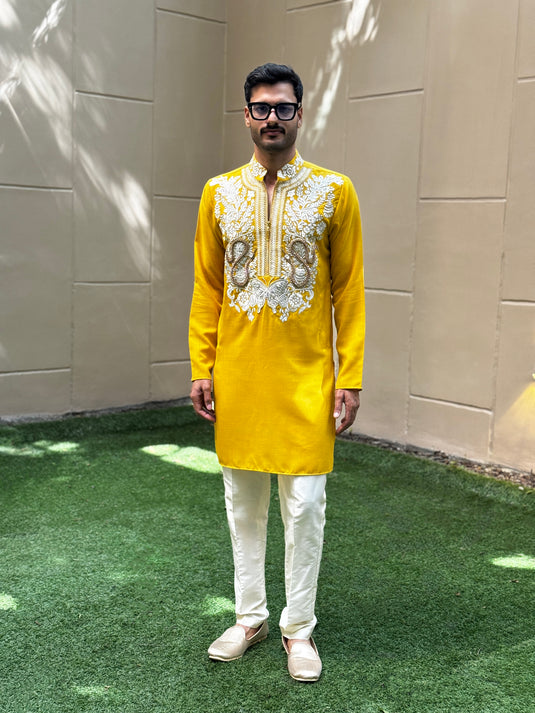 MIXED YOKE KURTA YELLOW