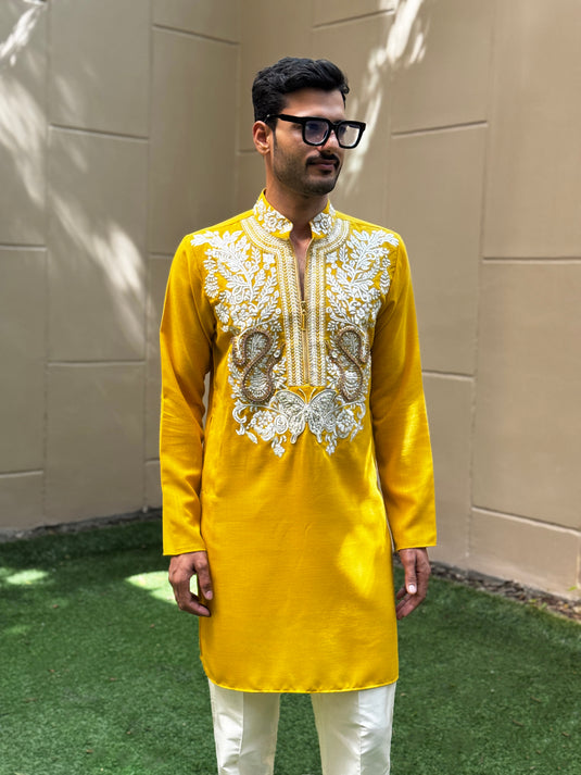 MIXED YOKE KURTA YELLOW