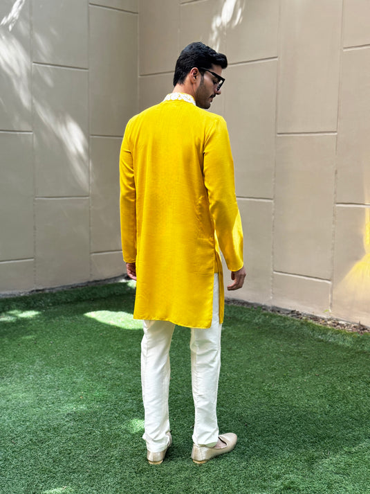 MIXED YOKE KURTA YELLOW
