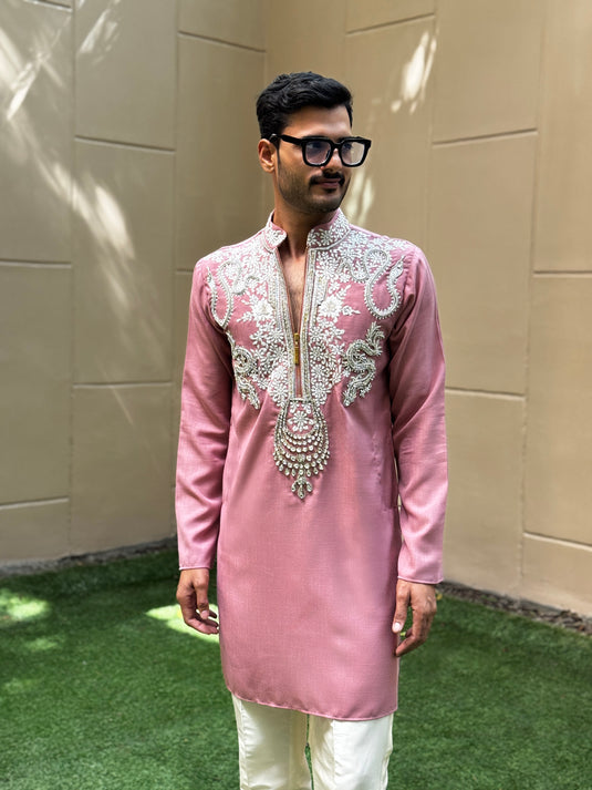 MIXED YOKE KURTA ROSE