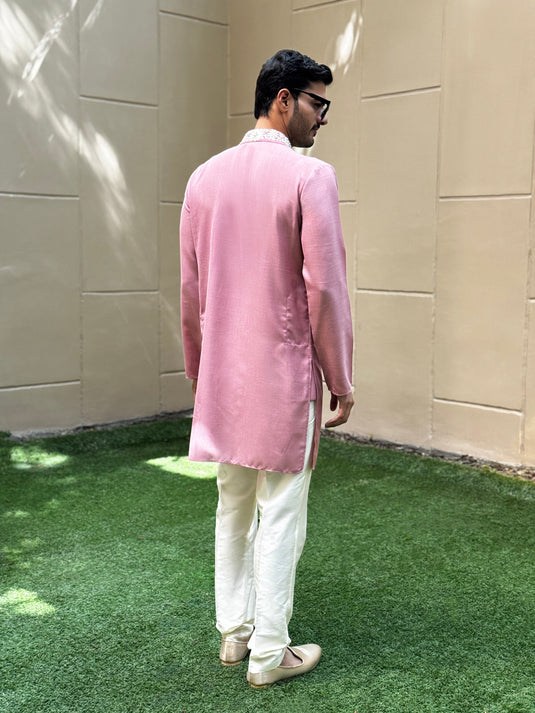 MIXED YOKE KURTA ROSE