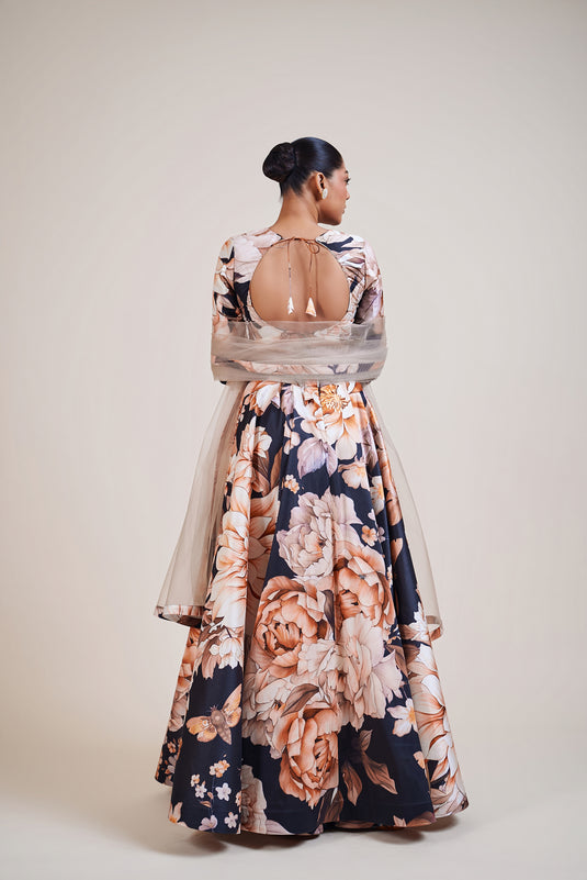 Garden of Eden black moth lehenga