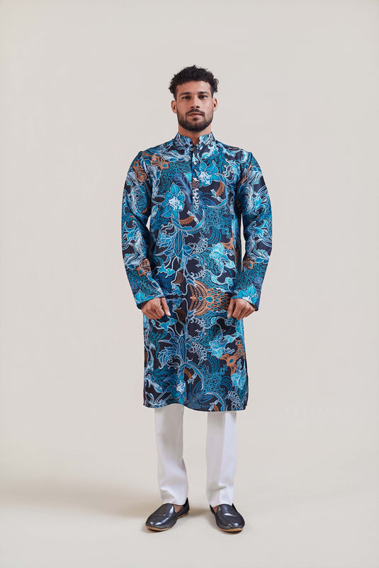Sometsuke black-turquoise jewel kurta