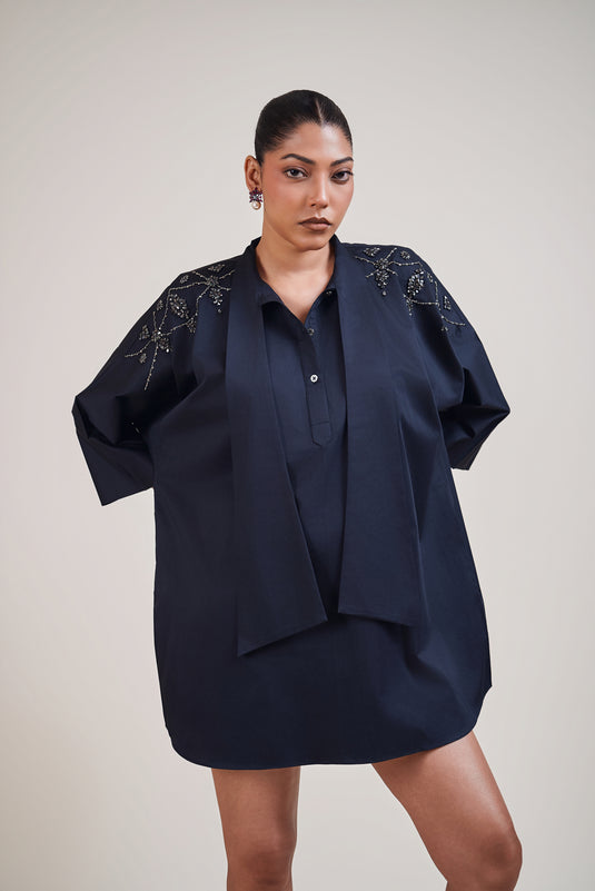 Night black rhinestone shirt dress