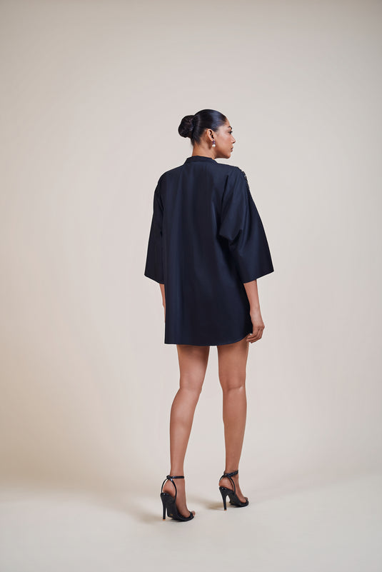 Night black rhinestone shirt dress
