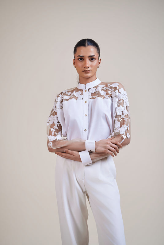 Checkmate white applique shirt