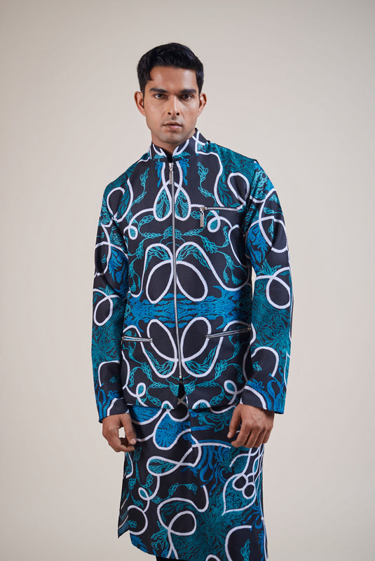 Sometsuke black-emerald vase bandi kurta