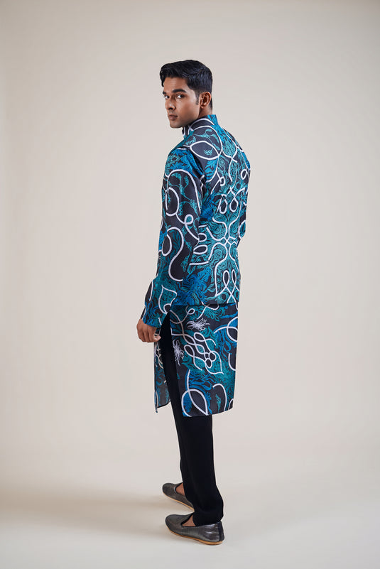 Sometsuke black-emerald vase bandi kurta