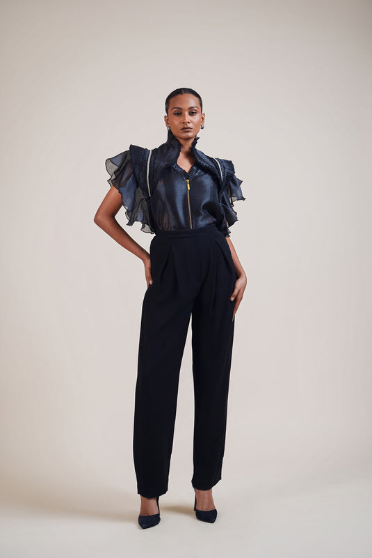 Night black organza frill shirt