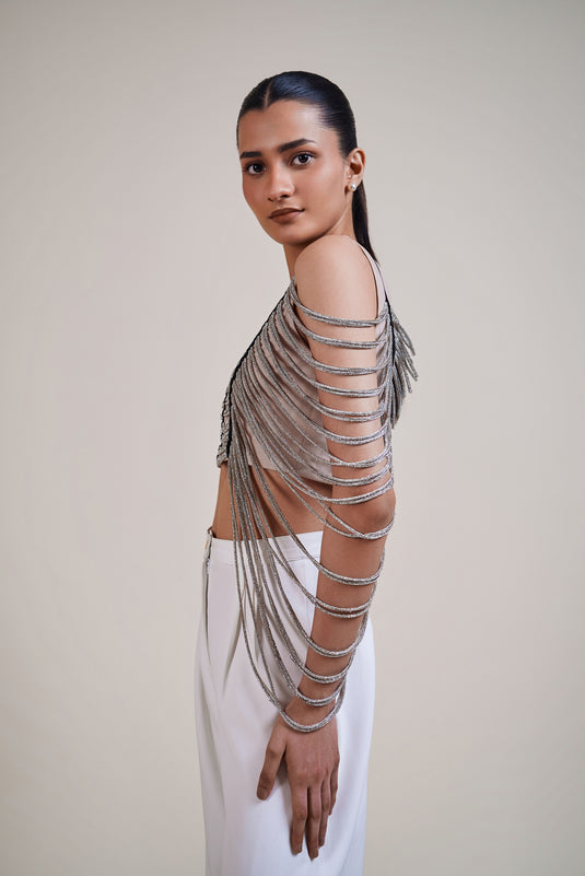 Checkmate silver crystal rope top