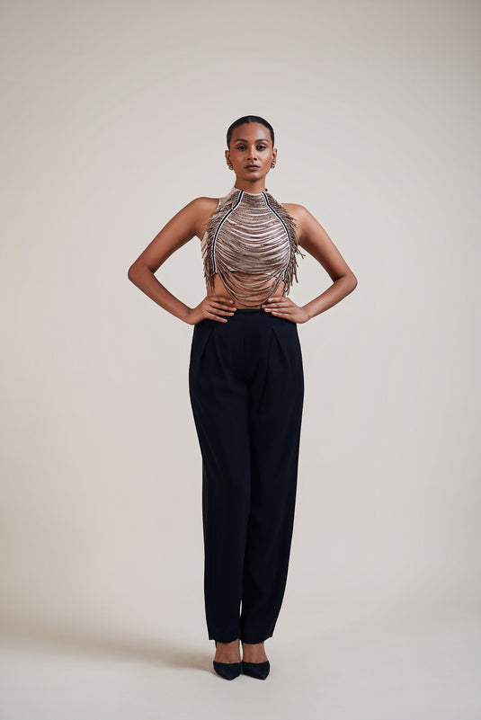 Checkmate skin-gold crystal rope halter top