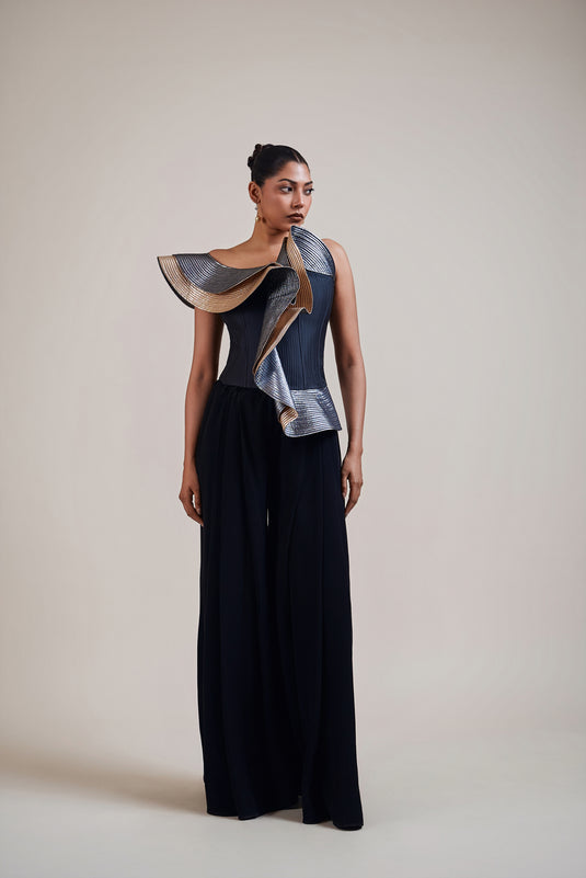 Checkmate black-gold-gunmetal structural corset