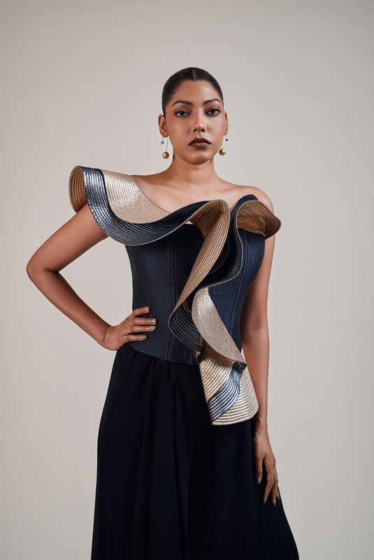 Checkmate black-gold-gunmetal structural corset