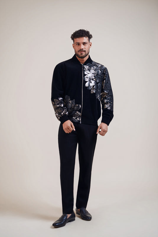 Nightstalker black-gunmetal floral bomber