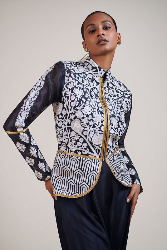 Nightstalker black-ivory thread work jacket