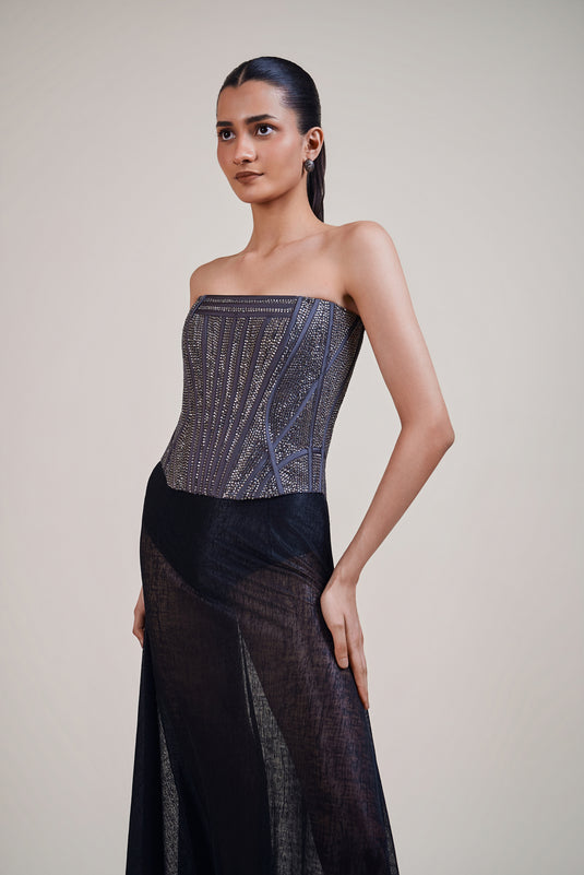 Caligula’s Feast charcoal crystal corset