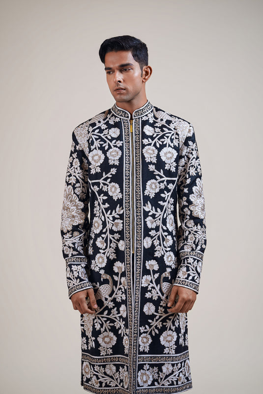 Ambrosia black floral sherwani