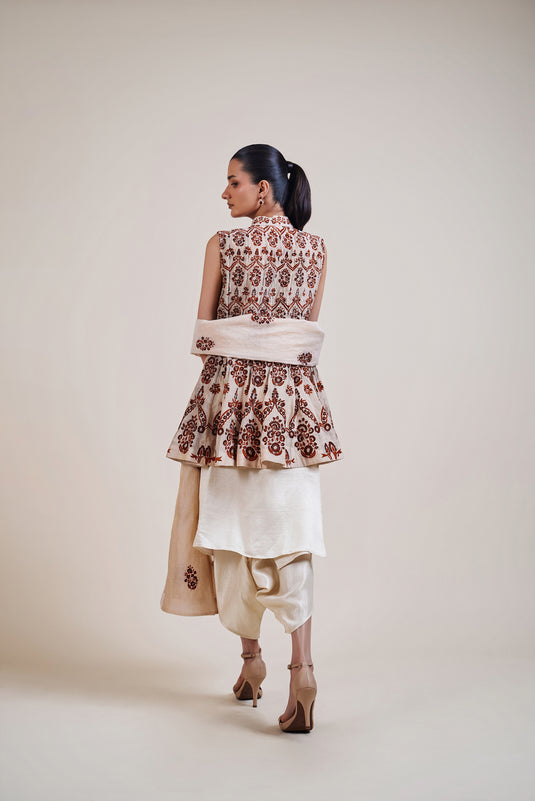 Sometsuke beige-maroon short anarkali
