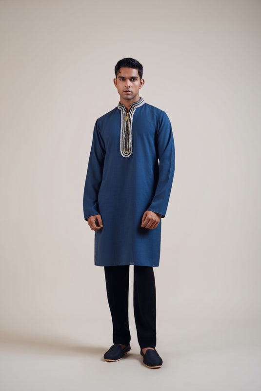 Festive navy crystal rope kurta