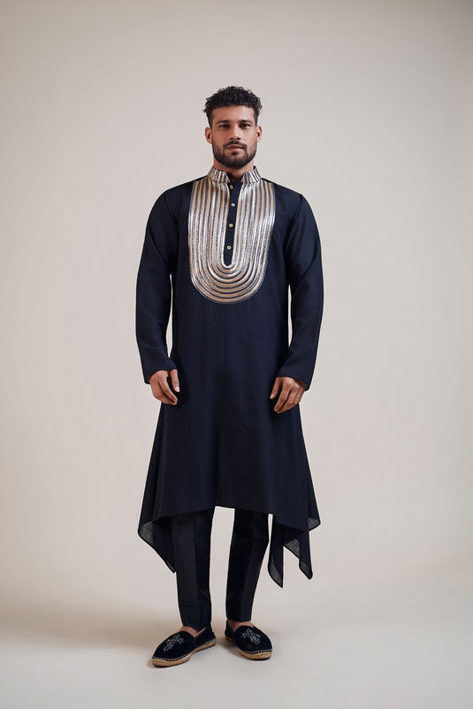 Trifecta black metallic strip work kurta