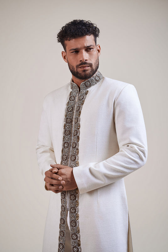 Caligula’s Feast ivory rhinestone sherwani