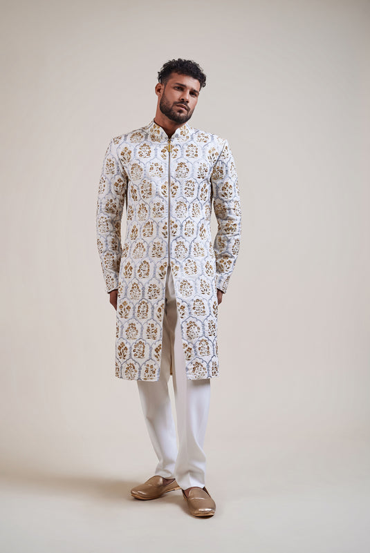 Husn ivory zari jaal sherwani