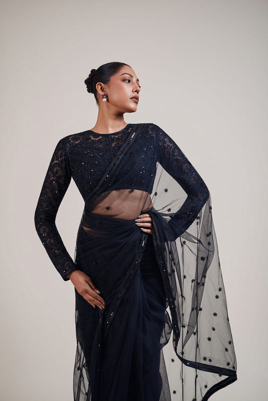 Cult black net bootie saree