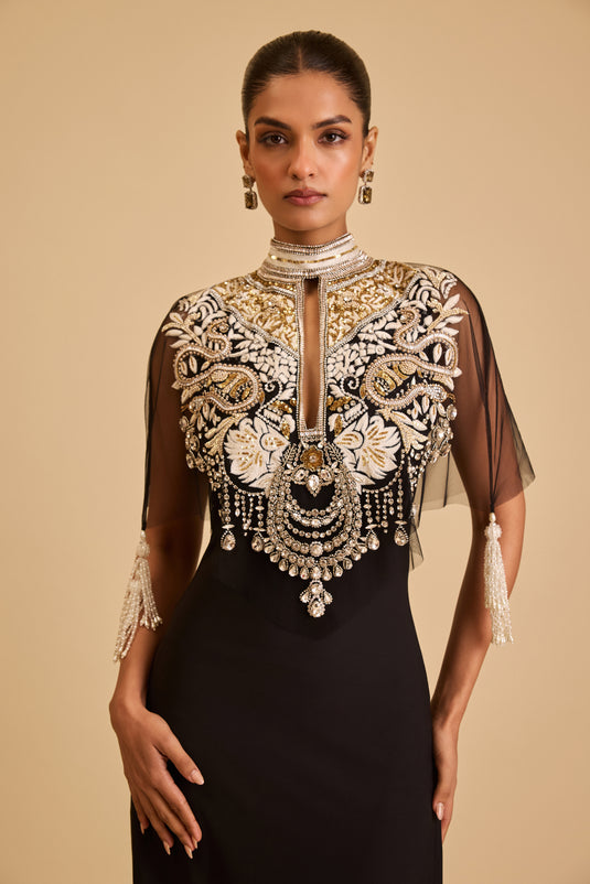 Miraas necklace cape gown