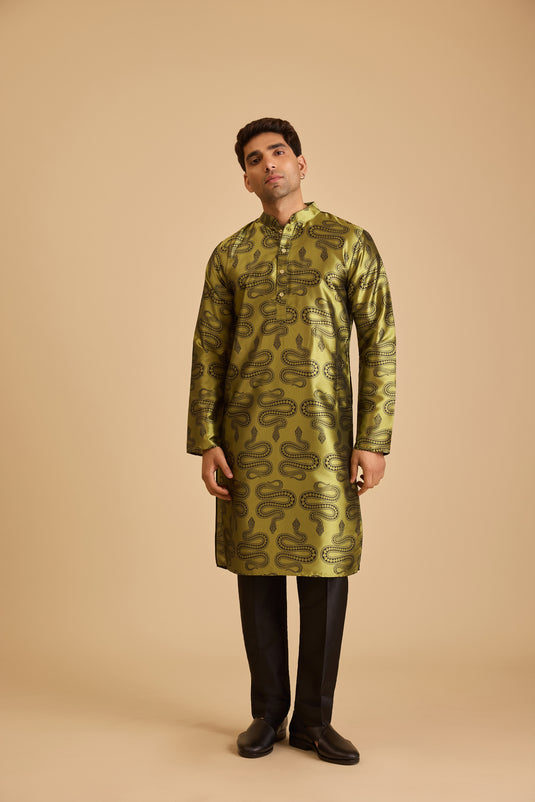 Miraas green snake print kurta