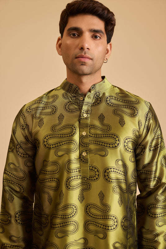 Miraas green snake print kurta