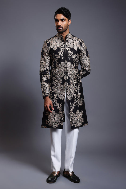 CF zari sherwani black