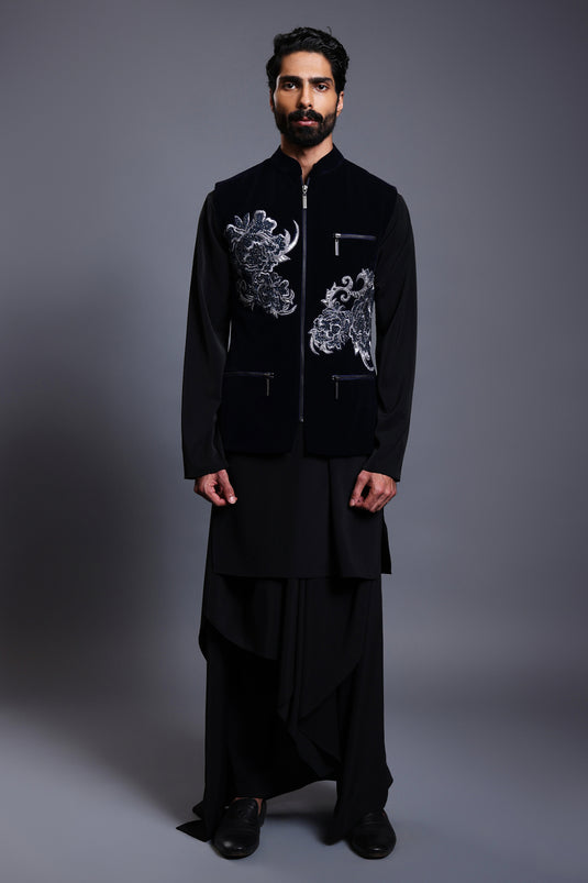 CF zari floral bandi set navy