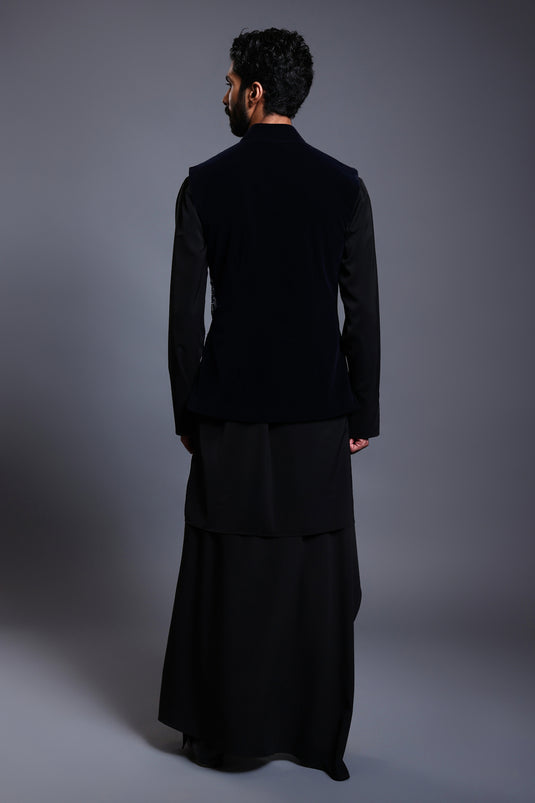 CF zari floral bandi set navy