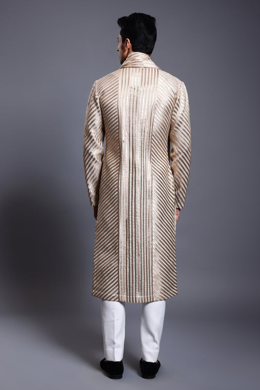 CF strip work rope kurta gold