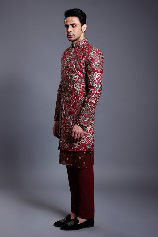CF aari sherwani maroon