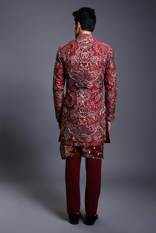 CF aari sherwani maroon