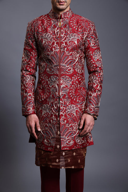 CF aari sherwani maroon