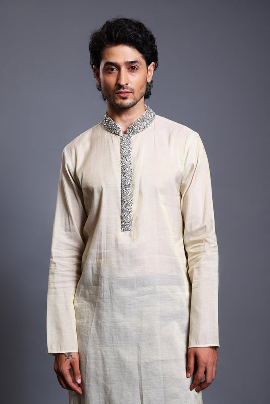 CF crystal neck kurta ivory