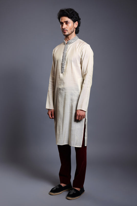 CF crystal neck kurta ivory