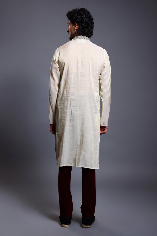 CF crystal neck kurta ivory