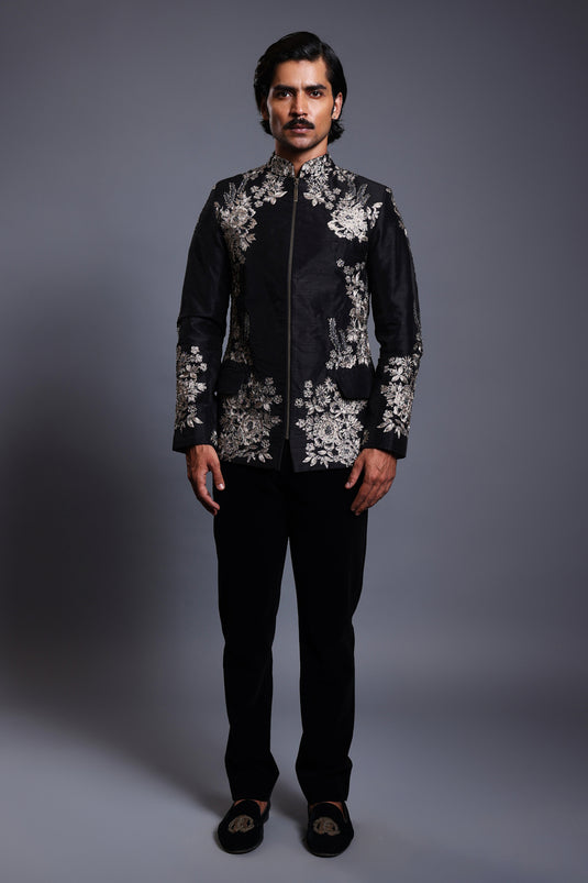 CF zari bandhgala black