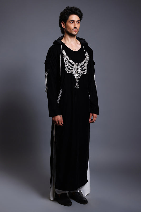 CF necklace hoodie kurta black